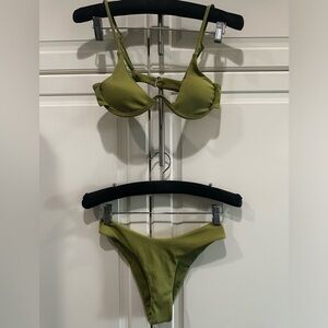 Green Ribbed Brazilian Cut Swimsuit Bikini